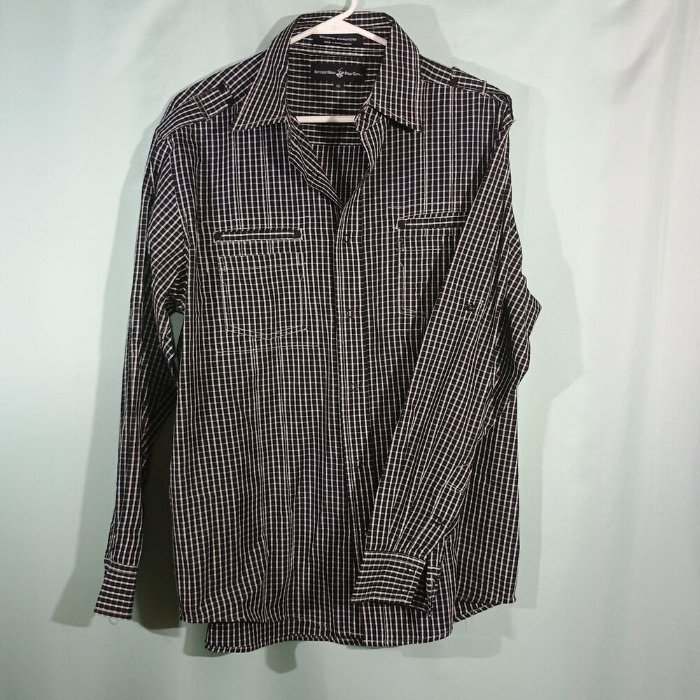 Men's  Checkered Button Down Shirt Black White Long Sleeve Casual Top